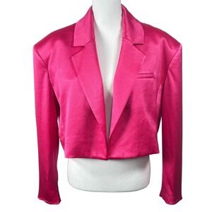 Alice + Olivia Cropped Blazer Sz 12 Pink Satin Bold Dopamine Party 80s 90s